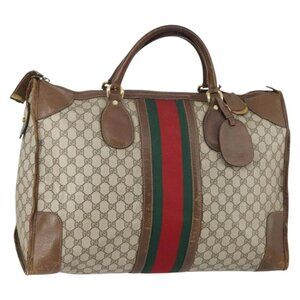 GUCCI GG Supreme Web Sherry Line Boston Bag PVC Beige Gold